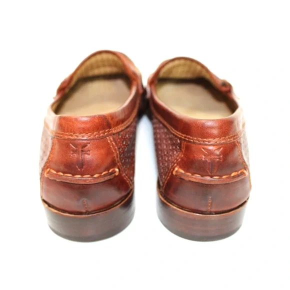 Women’s Frye Penny Loafers Dalia Brown Leather Perforated Shoes Flat Preppy 8 M - Picture 8 of 12